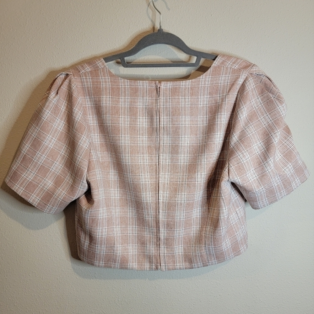 Adelyn Rae‎ Pink Plaid Double Breasted crop top size Large - Picture 7 of 10